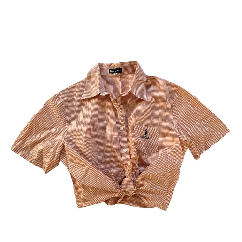 Polo Club orange and white checkered crop top.